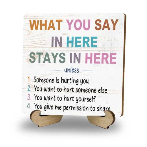 Positive Mental Health Office Decor Rustic Desk Decor, with Wood Stand - color: Confidentiality Sign