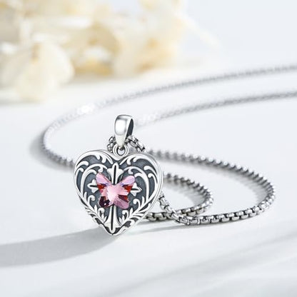 TUGHRA Mother's Day Gifts Gold Locket Necklaces for Women, 925 Sterling Silver Heart Photo Lockets Memorial Keepsake Jewelry Gift for Mom, Wife, Daughter - style: 2224-Light Pink