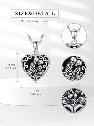 Personalized Heart Locket Necklace That Holds Pictures 925 Sterling Silver Custom Photo Lockets Necklaces Jewelry Gifts for Family Women Lover - color: Skull-Black onyx, style: Locket Only