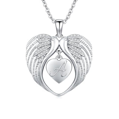 TUGHRA Memorial Necklace for Women Men, Angel Wings Heart Pendant 925 Sterling Silver A Piece of My Heart Is In Heaven Charm Necklace Sympathy Gift - style: 04-A