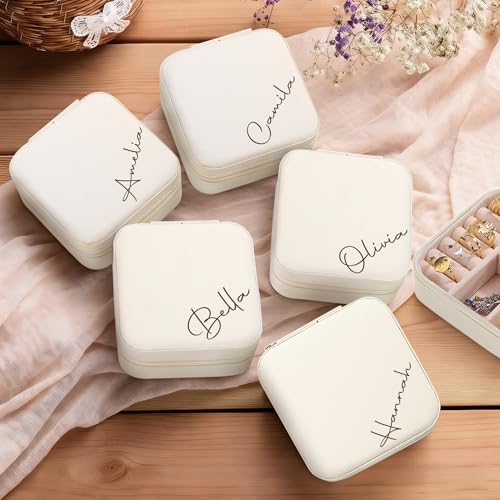 Ajiangwu Bridesmaid Gifts,Custom Travel Jewelry Case for Women,Personalized Small Jewelry Box Mini Teen Girl Gifts Trendy Stuff Jewelry Organizer for Rings, Necklaces, Bracelets - color: Design 3