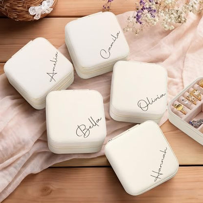 Ajiangwu Bridesmaid Gifts,Custom Travel Jewelry Case for Women,Personalized Small Jewelry Box Mini Teen Girl Gifts Trendy Stuff Jewelry Organizer for Rings, Necklaces, Bracelets - color: Design 3