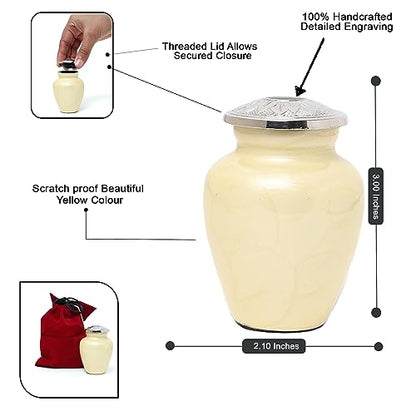 Small Urns for Human Ashes Adult Male Female | Yellow Sunflower Theme | Gift Pack of Mini Funeral Ashes Urn and Velvet Carry Bags | Yellow YSFS1 - color: Yellow/Silver