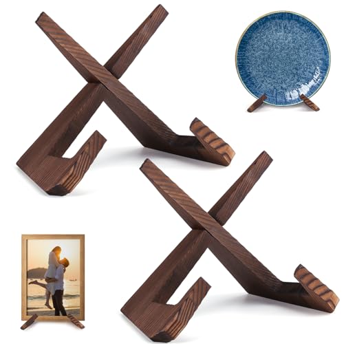 XKDOUS 2 Pack Plate Stand for Display Wood Picture Frame Cookbook Holders - color: Rustic, size: 6.5'' 2 Pack