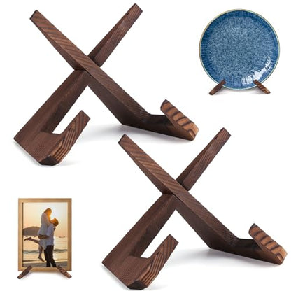 XKDOUS 2 Pack Plate Stand for Display Wood Picture Frame Cookbook Holders - color: Rustic, size: 6.5'' 2 Pack