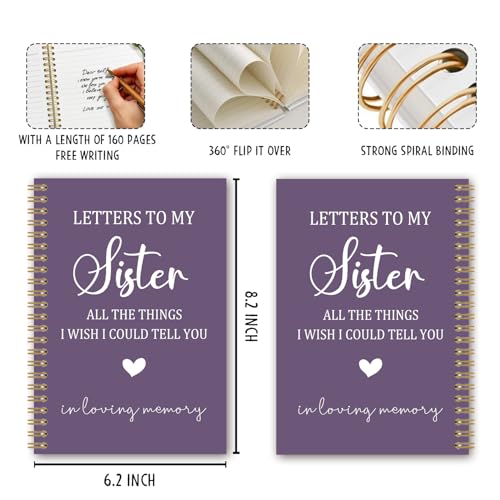 Sister Memorial Gifts Spiral Notebook Journal, Sympathy Bereavement Gifts for Loss of Sisters Notebook, Letters to My Sister in Loving Memory Journal, 5.5x8.3 Inches - style: sister