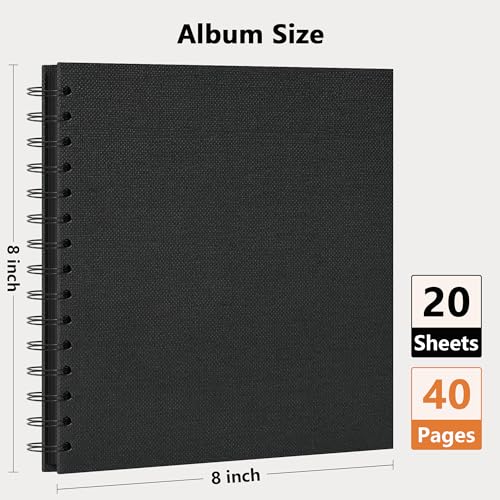 Vienrose Scrapbook Album,40 Pages,8x8 Inch,Tulip Black | Textured Paper Cover,Travel Scrap Book Photo Albums,Memory Book – Wedding,Baby,Family,Graduation,Pets - color: Black, size: 8×8 Inch 40 Pages