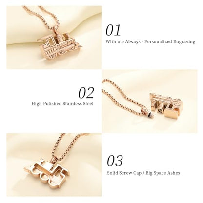 Oinsi Stainless Steel Mini Train Cremation Jewelry For Ashes Memorial Urn Necklace Keepsake Urn Pendant For Loved Ones - color: Customize-Image