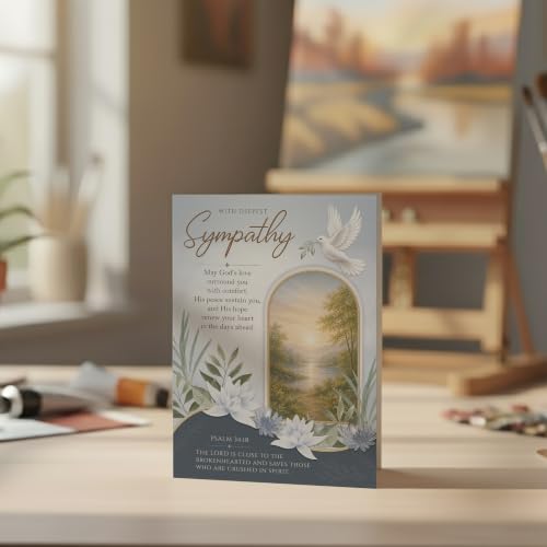 Religious Sympathy Card with Christian Faith and Bible Printed Verse Premium A5 Size UK Made