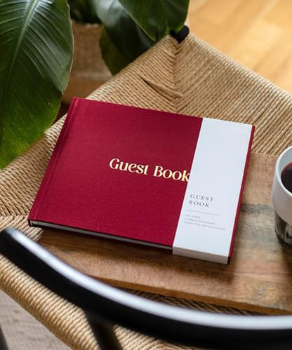Lamare Wedding Guest Book – Photo Guest Book for Wedding Reception Party | Elegant Linen Guest Book for Wedding and Sign in Book for Party, Baby Shower, Bridal Shower, Birthday & Anniversary - color: Burgundy