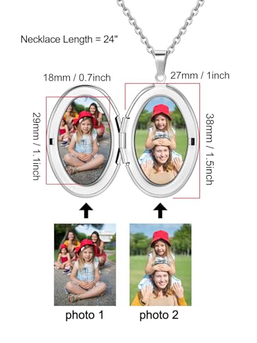 Custom Photo Locket Necklace Women Personalized Text Birth Flower Necklace that Hold Picture Stainless Steel Memorial Jewelry for Mothers Day Christmas - color: Silver