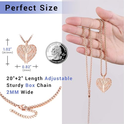 Angel Wings Necklace 925 Sterling Silver Guardian Angel Nurse RN Caduceus Pendant Charm Crystal Angel Jewelry Gifts for Women - style: E-Angel Wings Urn (Rose Golden)