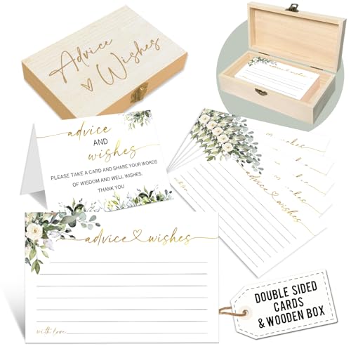 Advice and Wishes Cards with Box - 50 Pcs Floral Advice Cards for Wedding, Bridal Shower, Baby Shower, Well Wishes Box for Graduation, Christmas, Birthday Party Decorations -A04 - color: C White