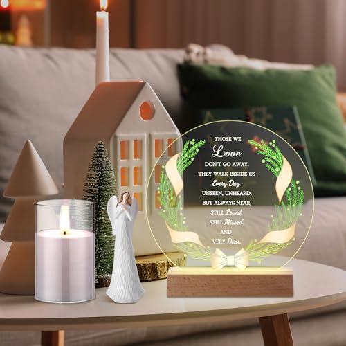 Memorial Gift Loss of Mother, Acrylic LED Candle Angel,Round,Pine | Sympathy Bereavement for Grandmother in Heaven, Clear Acrylic Wood Base, Angel Ornament, Mothers Day Remembrance Decor