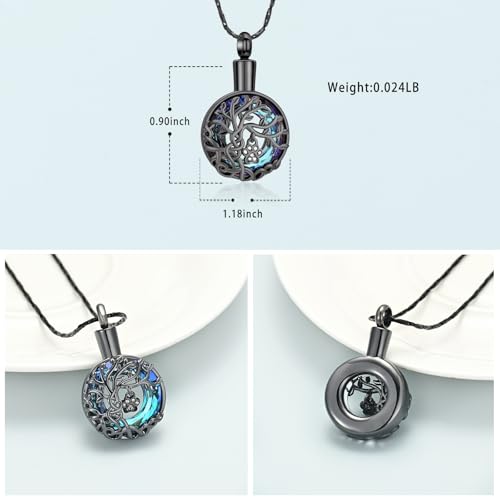 Imrsanl Tree of Life Urn Necklace for Ashes Paw Print Circle of Life Cremation Jewelry Keepsake Pendant Memorial Pet Ashes Holder for Women Men - color: Black-Blue