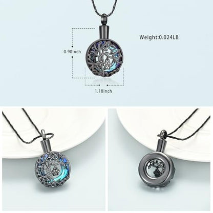 Imrsanl Tree of Life Urn Necklace for Ashes Paw Print Circle of Life Cremation Jewelry Keepsake Pendant Memorial Pet Ashes Holder for Women Men - color: Black-Blue