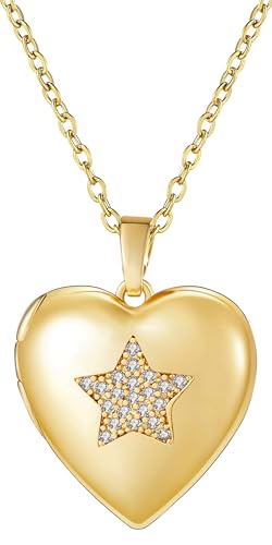 YOUFENG Love Heart Locket Necklace that Holds Pictures Photo Locket Birthday Gifts - style: Star