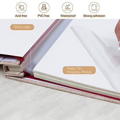 potricher Self Adhesive Photo Album 40 Pages, Linen cover,Beige | Photo Album Self Adhesive 4x6 5x7 8x10 Pictures, Linen Cover DIY Scrapbook Albums for Family, Wedding, Baby, Anniversary - color: Beige, size: 11x10.6 Inches 40 Pages