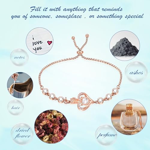Rose Flower Adjustable Urn Bracelet for Ashes Birthstone Stainless Steel Cremation Jewelry Memorial Keepsake Locket Urns Bracelet Jewelry for Men Women Gifts - color: Rosegold