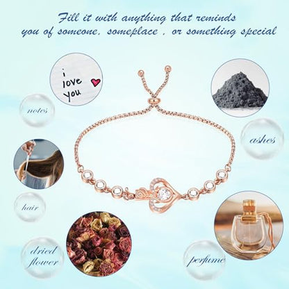 Rose Flower Adjustable Urn Bracelet for Ashes Birthstone Stainless Steel Cremation Jewelry Memorial Keepsake Locket Urns Bracelet Jewelry for Men Women Gifts - color: Customize