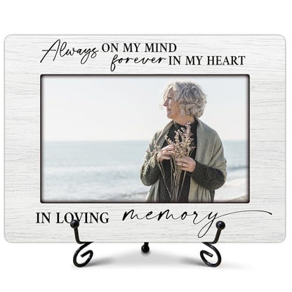 Eronm Loving Memory Wooden Memorial Photo Frame - Solid Wood Frame with Rustic Iron Stand, Sympathy Gift for Loss of Loved Ones, Funeral & Remembrance Keepsake - for 4x6 Photo-A17