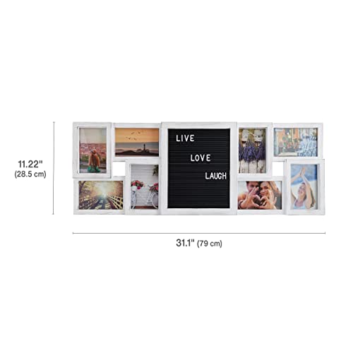 MELANNCO Customizable Letterboard 8-Opening Photo Collage, 31 x 11 inch, Distressed White - color: Distressed White, size: 31x11 - 8 Opening