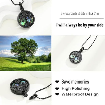 Hearbeingt Tree of Life Urn Necklaces for Ashes Circle Cremation Jewelry - color: B-Black