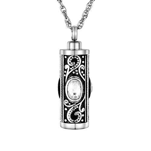 XIUDA Crystal Cremation Urn Necklace for Ashes Keepsake Stainless Steel Memorial Pendant with Flower - color: White