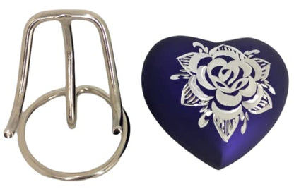 Classic Heart Shape Keepsake Urn for Human Ashes – with Box and Stand - Ink Blue Color with Diamond Cut Design 7 cms high