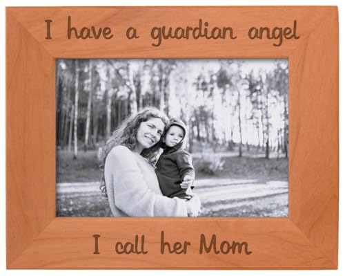 Bereavement Mom Have Guardian Angel Wood Frame - Landscape 5x7 | Sentimental Photo Frame, Laser Engraved, Holds 5x7 Photo, Mom Remembrance Frame - size: 5x7 Photo - Landscape