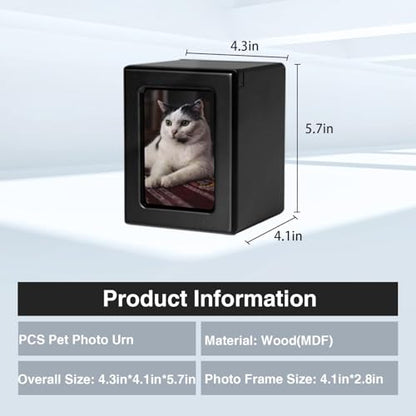 PCS Cat Urn for Ashes - Photo Urn, Black Small Pet Cremation Box - color: Black, size: S(0-25lbs)