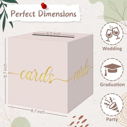 QIKSION Elegant Blush Pink Card Box for Party, Gold Foil Wedding Card Box - color: Blush Pink