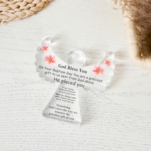 Baby Christening Gifts, Religious Gift, Baptism Angel Acrylic Decor Sign for First Holy Communion Christening and Dedication, Baby Blessings Baptism Gifts for Home Living Room Desk Centerpiece Decor - style: 049