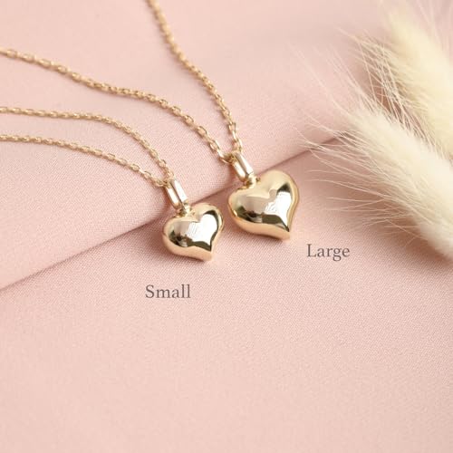 Solid Gold Puffy Heart Pendant 14K or 18K Cremation Jewelry for Ashes Holder Memorial Urn Necklace, Human Ashes Women (14k L, Just
