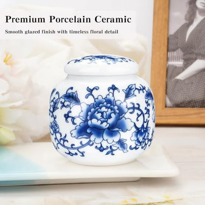 Abooxiu Small Urns for Human Ashes Keepsakes Ceramic Mini Urns Blue and White Porcelain Cremation Keepsake Urn for Ashes for Women Men Pets Urn Memorial Ash Keepsake for Loved Ones