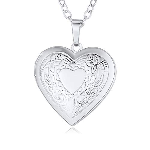 Custom4U Personalized Heart Locket Necklace with Pictures,Sunflower/Angel Wings/Heart Shaped Lockets Custom Photo,Gold/Rose Gold/White Lockets That Holds Picture,Customized Memorial Jewelry for Women - color: B-Heart-Steel(Locket Only)