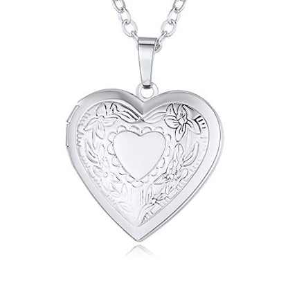 Custom4U Personalized Heart Locket Necklace with Pictures,Sunflower/Angel Wings/Heart Shaped Lockets Custom Photo,Gold/Rose Gold/White Lockets That Holds Picture,Customized Memorial Jewelry for Women - color: B-Heart-Steel(Locket Only)