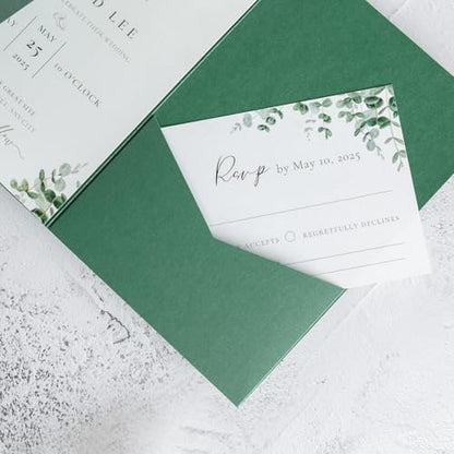 20 PCS Emerald Green Tri-fold Laser Cut Wedding Invitation Pockets for 5x7 Wedding Cards Bridal Shower Engagement Quinceanera Invitation - color: Emerald Green
