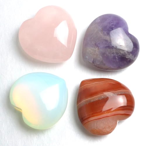 Rose Quartz Heart Worry Stones, 1.2 Inch, Set of 4 | Polished Heart Crystals, Palm and Pocket Stones, Reiki Meditation Accessories, Love Carved Stones, Crystal Gift Set - color: Rose Quartz