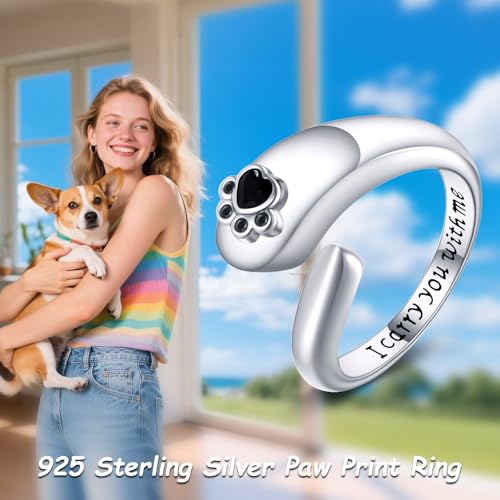 Urn Ring for Ashes Sterling Silver Urn Ring Keepsake Memorial Jewelry Gifts for Women - color: paw print-2