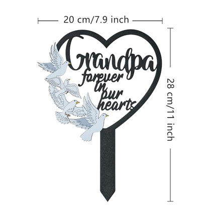 BUoonyer Stake Graves Cemetery Decorations - Grandpa Metal Memorial Grave Markers, Grandfather Heart Graveyard Sympathy Plaque, Dove Remembrance Graveside Burial Decor Sign for Outside Yard Garden - style: Grandpa