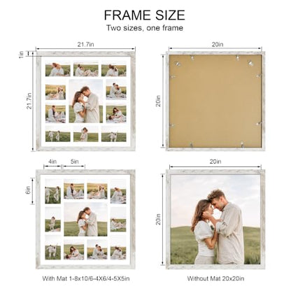 Hongkee 20x20 Square Frame 2 Pack, Fits 11 Photo with Mat- Real Glass Cover - color: Distressed White, size: 20x20 in with mat