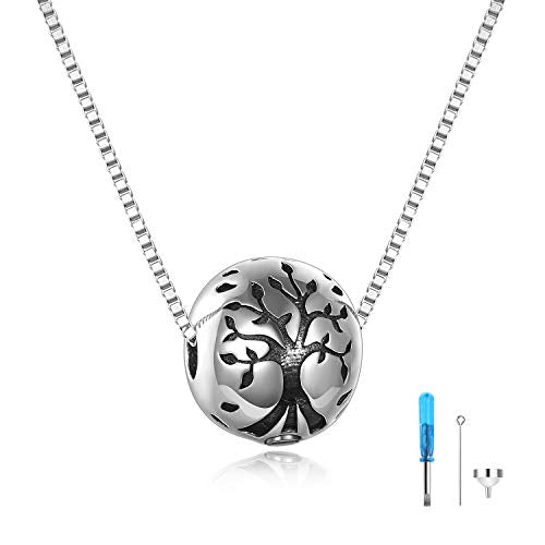 Sterling Silver Tree of Life Urn Necklace for Ashes Owl Necklace Pendant Charm for Women Memorial Gifts Keepsake Always in My Heart Memory Necklace Jewelry - style: Round Family Tree Pendant