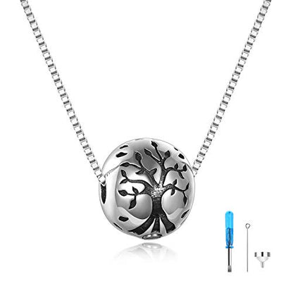 Sterling Silver Tree of Life Urn Necklace for Ashes Owl Necklace Pendant Charm for Women Memorial Gifts Keepsake Always in My Heart Memory Necklace Jewelry - style: Round Family Tree Pendant