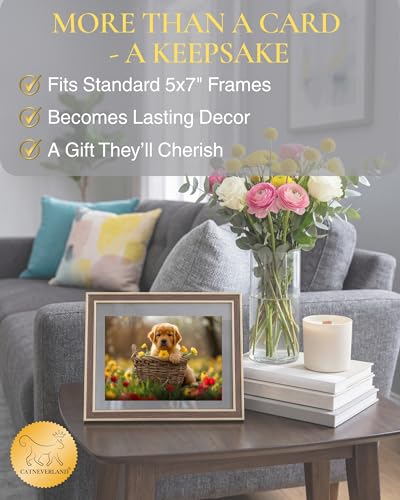 Golden Retriever Puppy All Occasions Greeting Card - Dog with Flowers from Unique Dogs Party Delights Collection - Large 5x7 Inch - Blank Inside with White Envelope - color: Golden Retriever Puppy with Yellow Flowers