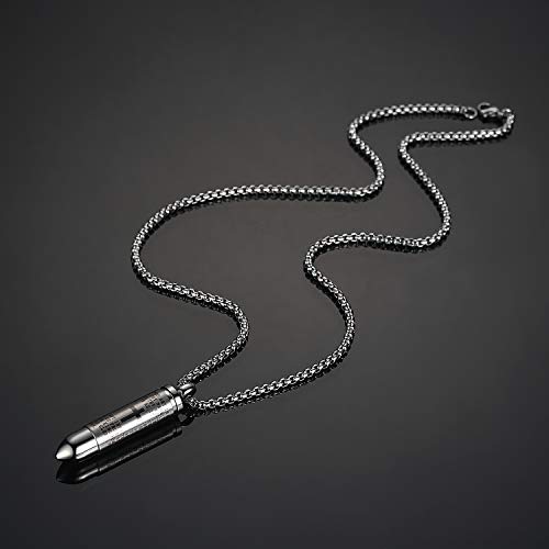 Mens Urn Necklace For Ashes Bullet Shape Cross Cremation Urn Jewelry - color: Silver Tone