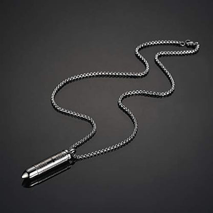 Mens Urn Necklace For Ashes Bullet Shape Cross Cremation Urn Jewelry - color: Silver Tone