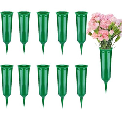 10-Pack Cemetery Vases with Spikes for Graves - color: Green