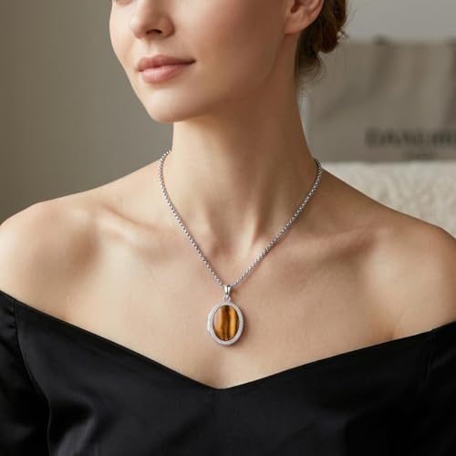 ONEFINITY Locket Necklace Photo Necklace Memorial Jewelry Gifts for Women Mom Wife - color: Tiger's Eye