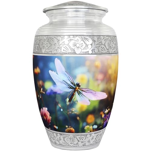 NANIURN Dragonfly Urn for Human Ashes, Cremation Urn for Funeral and Burial | Urns for Human Ashes with Colorful Flower Art, Large Urn for Mom, Women or Men, Home Display, Niche, Columbarium or Memorial - color: Colorful